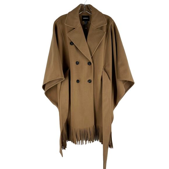 Express Fringe Belted Cape Poncho Coat Butterscotch Camel Size M/L - Picture 6 of 12